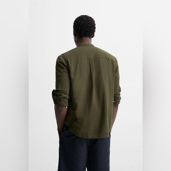 Zara Dark Green Men’s Wrinkle Look Shirt - Picture 3 of 9